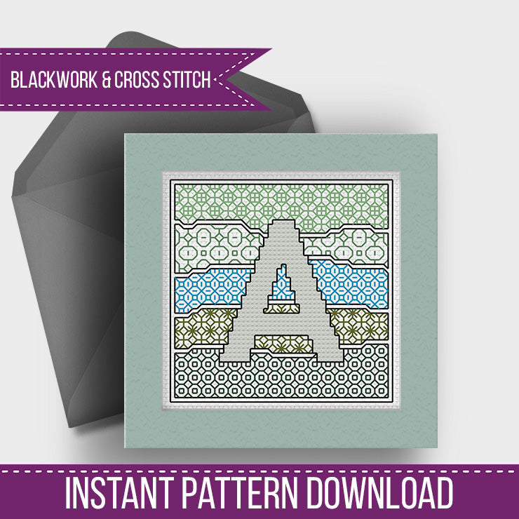 Wave Initials - Blackwork Patterns & Cross Stitch by Peppermint Purple