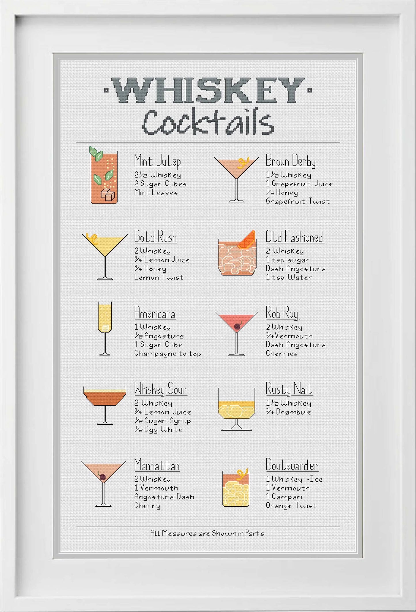 Whiskey Cocktails Cross Stitch Pattern by Peppermint Purple