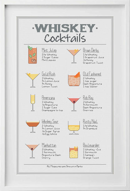 Whiskey Cocktails Cross Stitch Pattern by Peppermint Purple