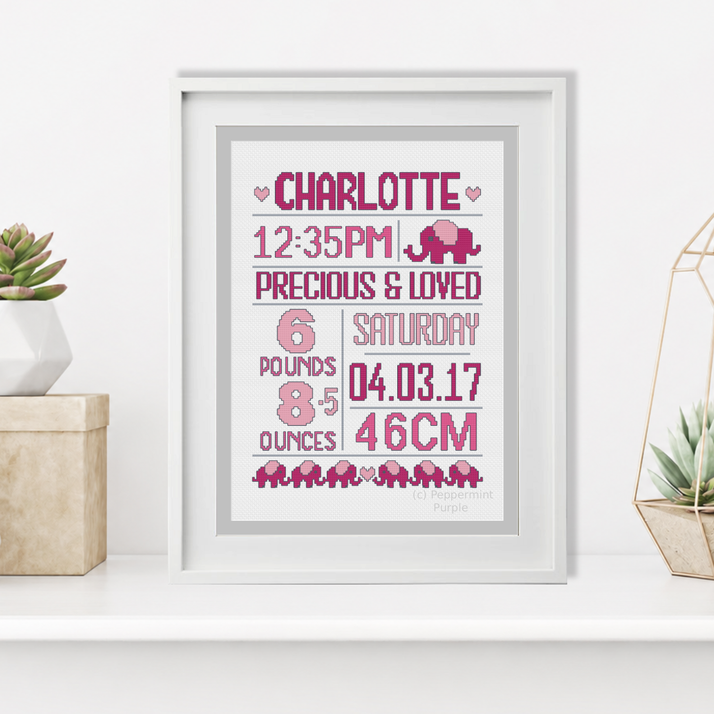 Baby Girl Cross Stitch Pattern by Peppermint Purple
