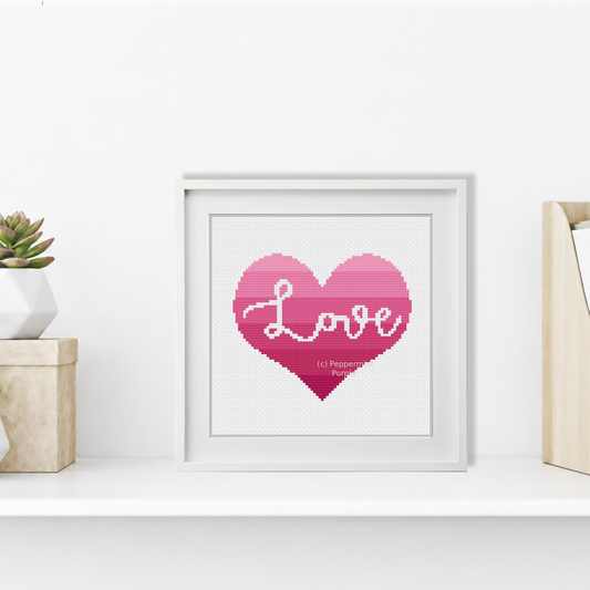 Ombre Love Heart Cross Stitch Pattern by Peppermint Purple