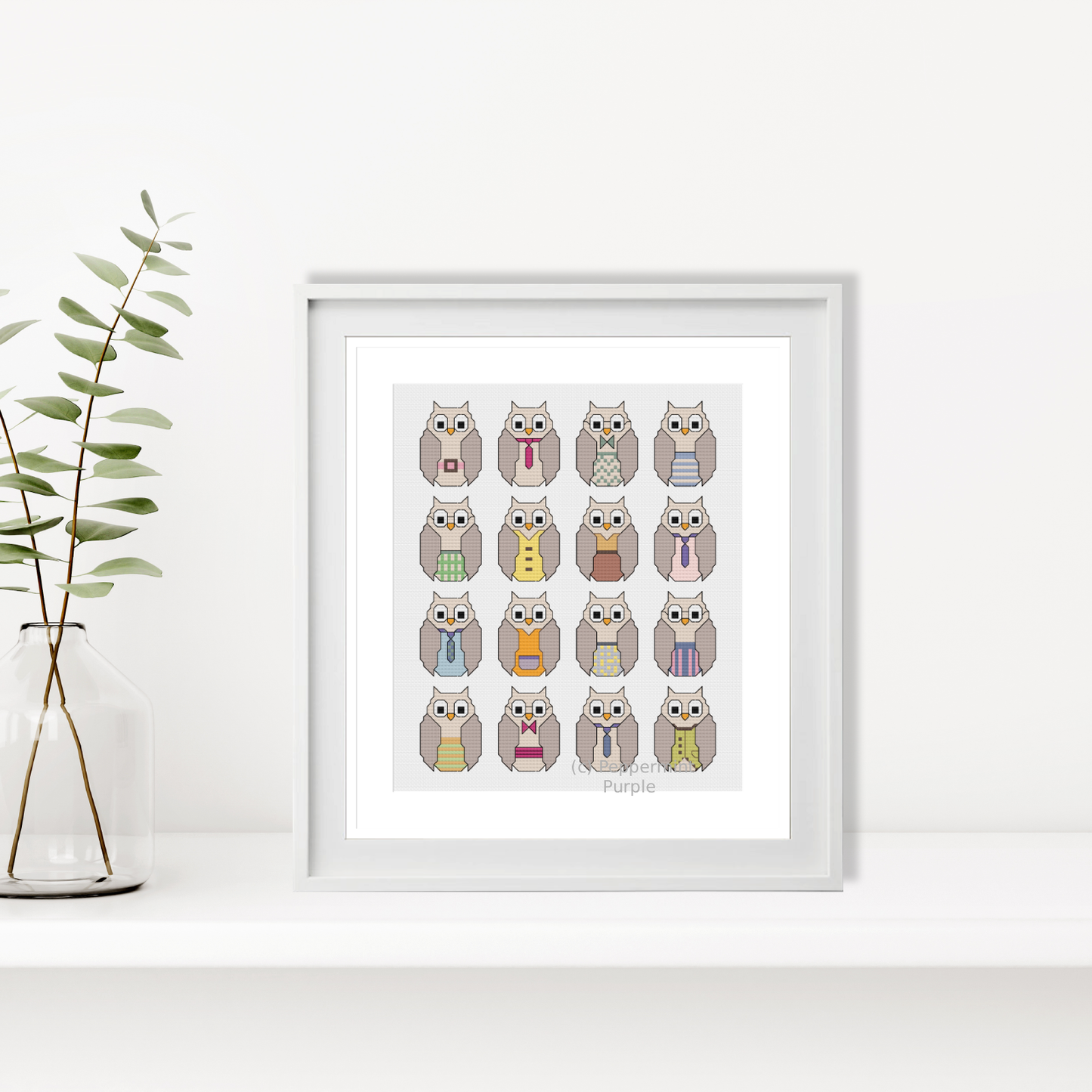 Dressed Owls Cross Stitch Pattern by Peppermint Purple