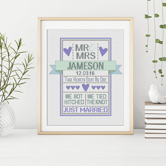 Mr & Mrs Wedding Cross Stitch Pattern by Peppermint Purple