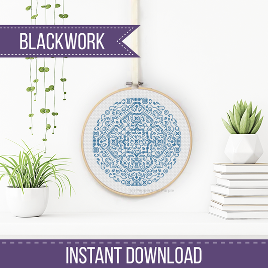 Mandala in Wedgewood Blackwork Pattern by Peppermint Purple