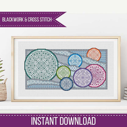 Abstract Firework Night - Blackwork Patterns & Cross Stitch by Peppermint Purple