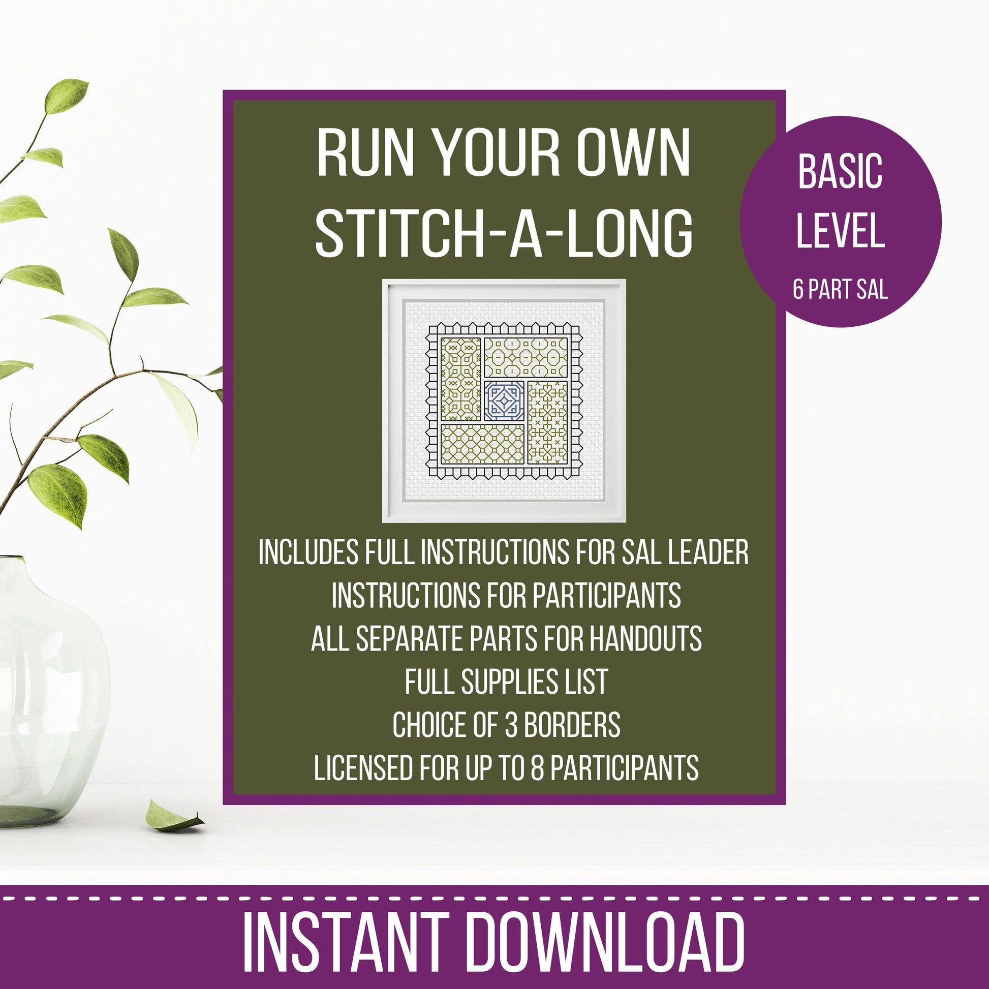 Basic Level DIY Blackwork SAL - Blackwork Patterns & Cross Stitch by Peppermint Purple