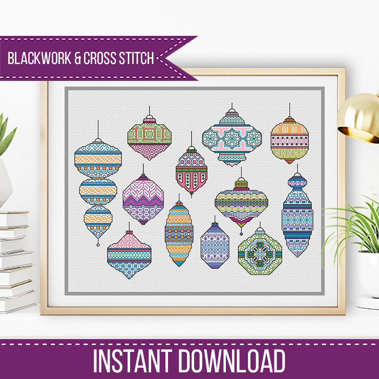 Baubles Galore - 2022 - Blackwork Patterns & Cross Stitch by Peppermint Purple