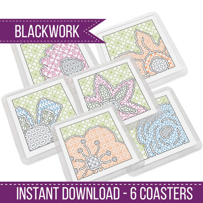 Bold Floral Coasters - Blackwork Patterns & Cross Stitch by Peppermint Purple