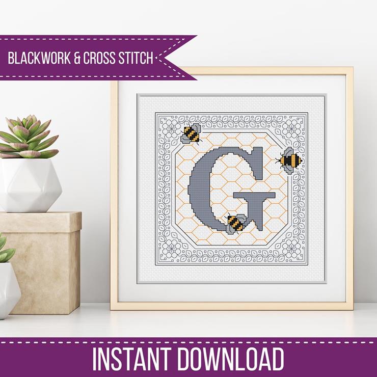 Bumble Bee Letters - Blackwork Patterns & Cross Stitch by Peppermint Purple