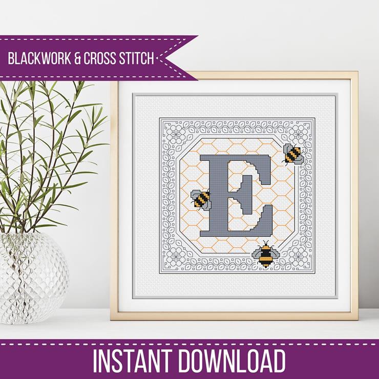 Bumble Bee Letters - Blackwork Patterns & Cross Stitch by Peppermint Purple