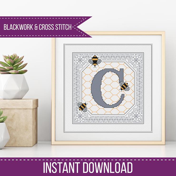 Bumble Bee Letters - Blackwork Patterns & Cross Stitch by Peppermint Purple