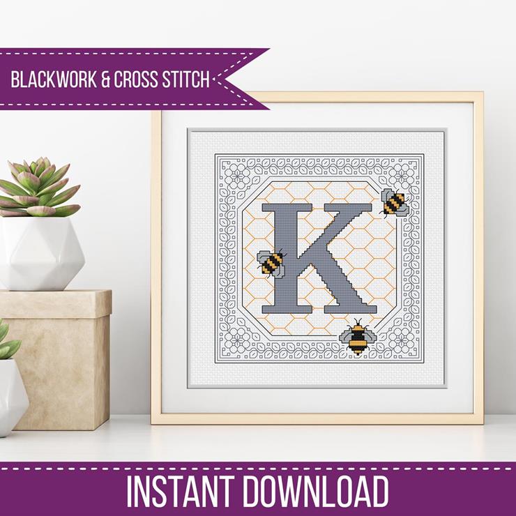 Bumble Bee Letters - Blackwork Patterns & Cross Stitch by Peppermint Purple