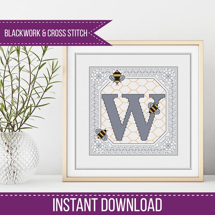 Bumble Bee Letters - Blackwork Patterns & Cross Stitch by Peppermint Purple