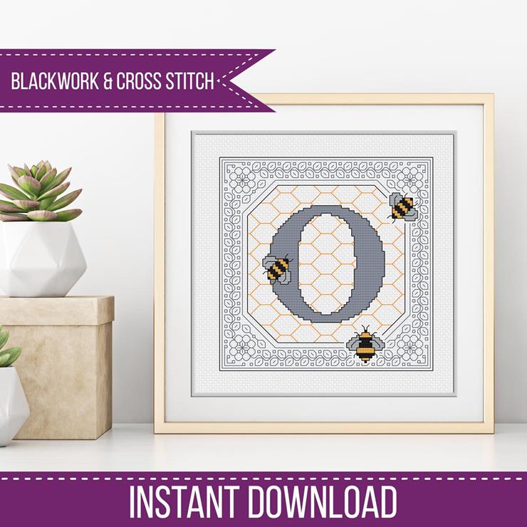 Bumble Bee Letters - Blackwork Patterns & Cross Stitch by Peppermint Purple