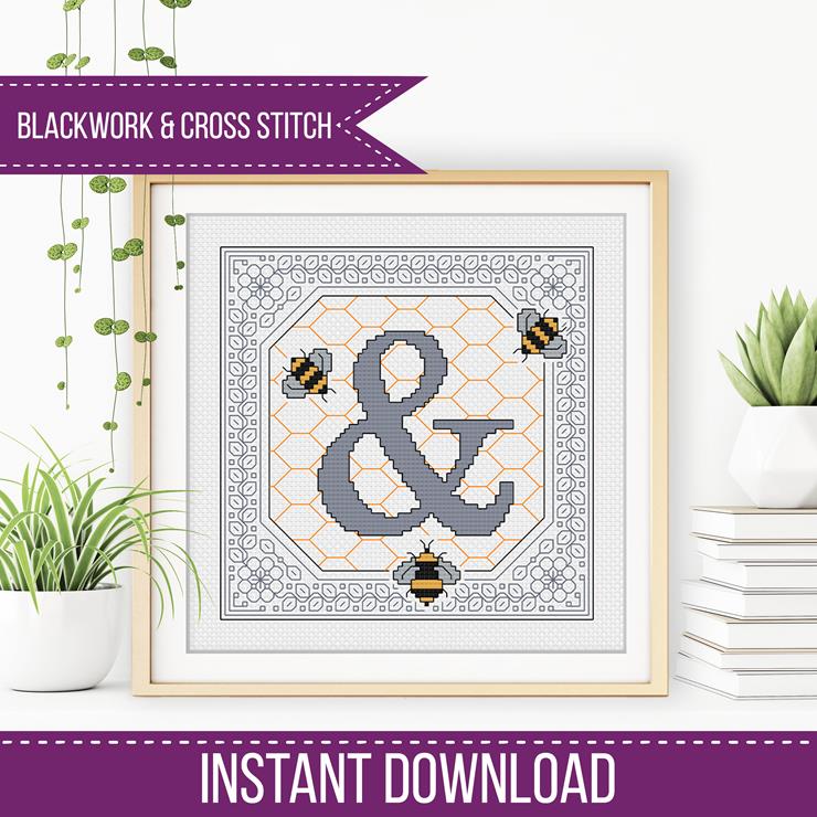 Bumble Bee Letters - Blackwork Patterns & Cross Stitch by Peppermint Purple