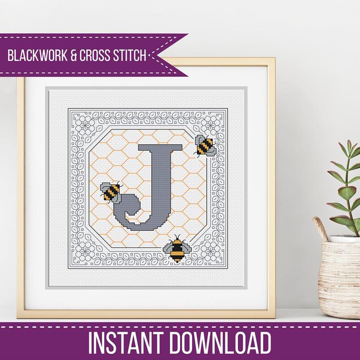 Bumble Bee Letters - Blackwork Patterns & Cross Stitch by Peppermint Purple