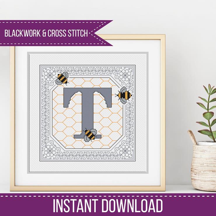 Bumble Bee Letters - Blackwork Patterns & Cross Stitch by Peppermint Purple