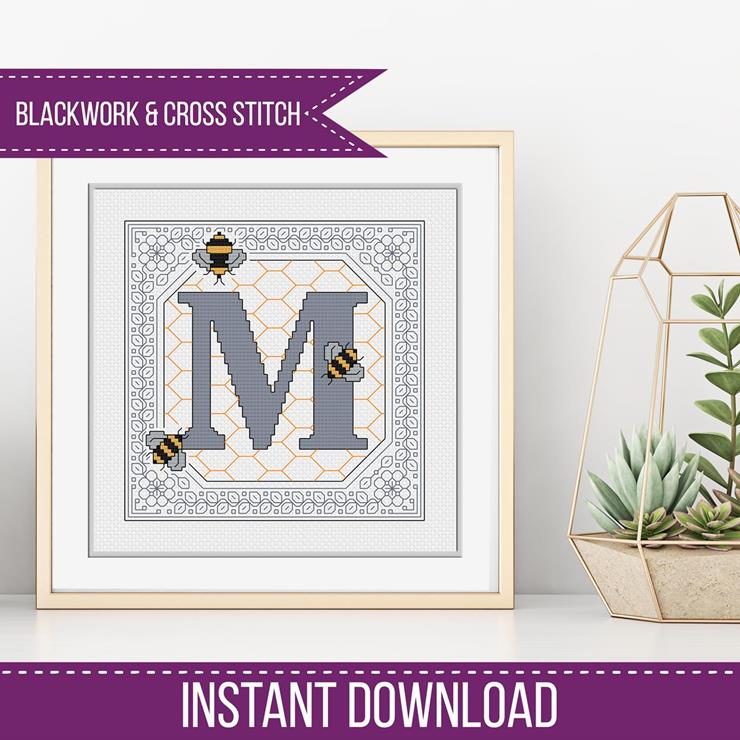 Bumble Bee Letters - Blackwork Patterns & Cross Stitch by Peppermint Purple