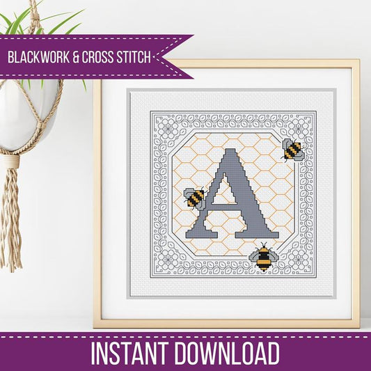 Bumble Bee Letters - Blackwork Patterns & Cross Stitch by Peppermint Purple