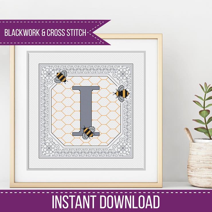 Bumble Bee Letters - Blackwork Patterns & Cross Stitch by Peppermint Purple