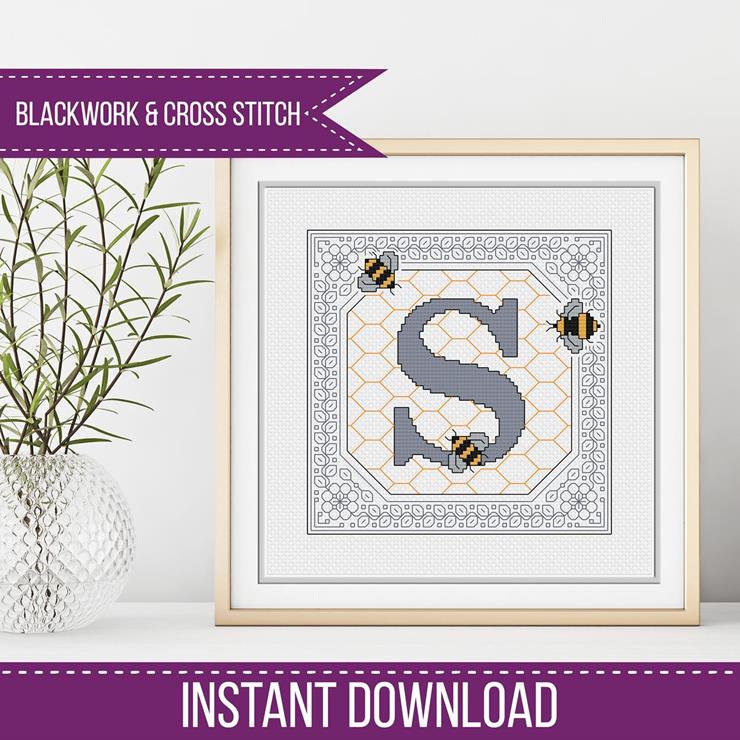 Bumble Bee Letters - Blackwork Patterns & Cross Stitch by Peppermint Purple