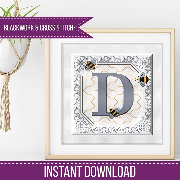 Bumble Bee Letters - Blackwork Patterns & Cross Stitch by Peppermint Purple