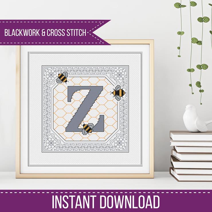 Bumble Bee Letters - Blackwork Patterns & Cross Stitch by Peppermint Purple