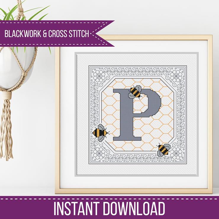 Bumble Bee Letters - Blackwork Patterns & Cross Stitch by Peppermint Purple