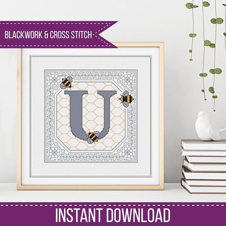 Bumble Bee Letters - Blackwork Patterns & Cross Stitch by Peppermint Purple