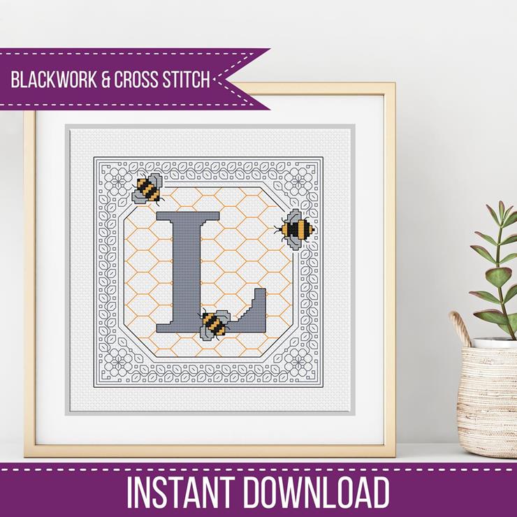 Bumble Bee Letters - Blackwork Patterns & Cross Stitch by Peppermint Purple