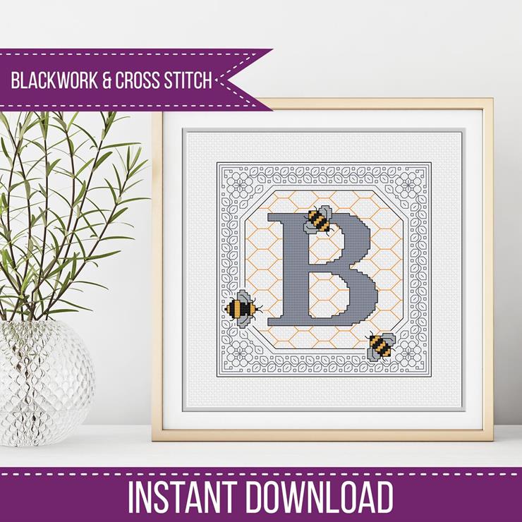 Bumble Bee Letters - Blackwork Patterns & Cross Stitch by Peppermint Purple