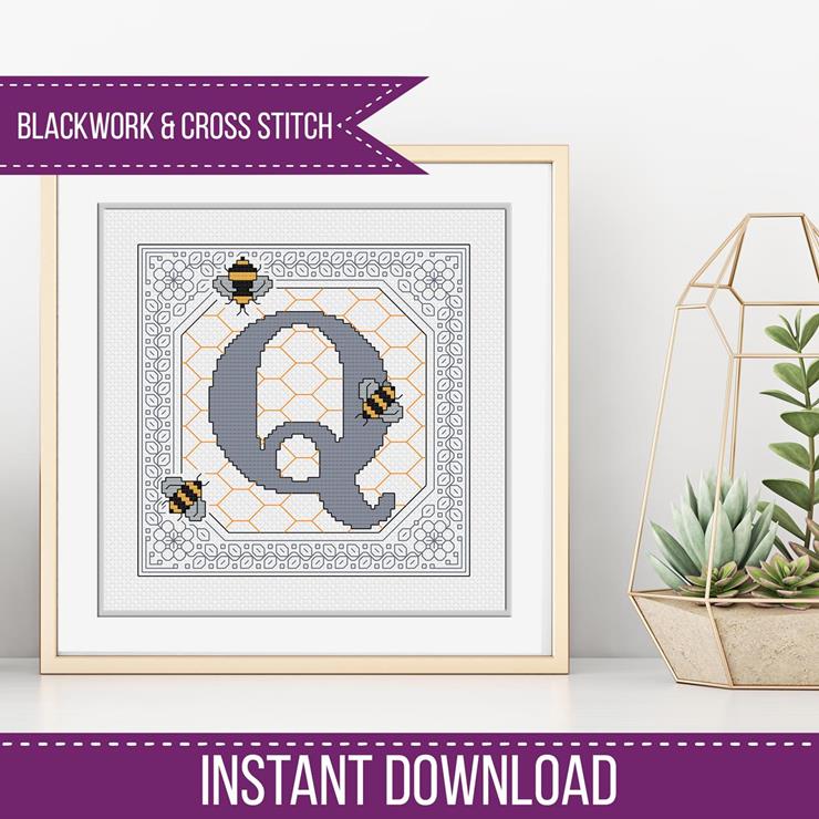 Bumble Bee Letters - Blackwork Patterns & Cross Stitch by Peppermint Purple