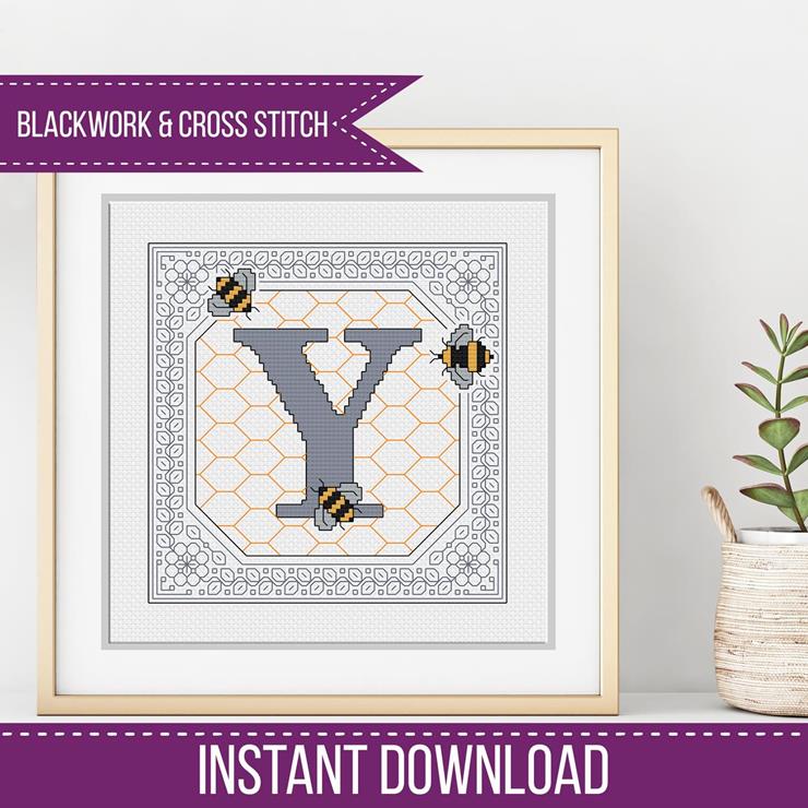 Bumble Bee Letters - Blackwork Patterns & Cross Stitch by Peppermint Purple