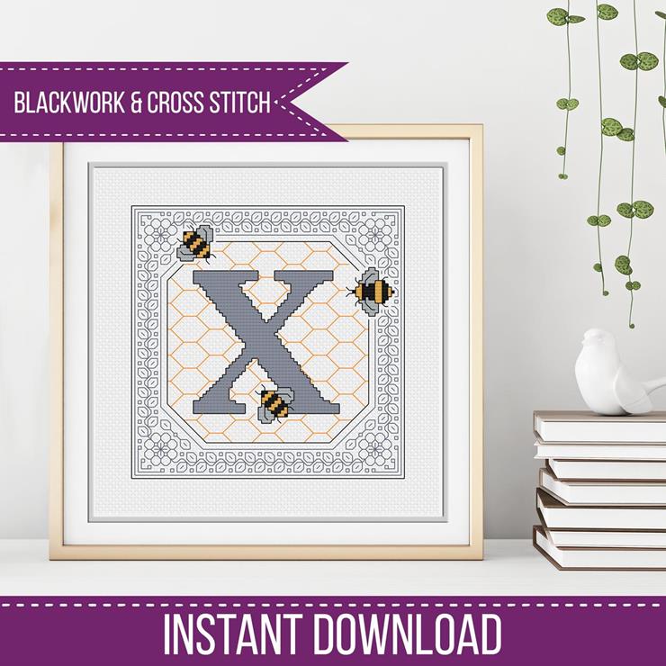 Bumble Bee Letters - Blackwork Patterns & Cross Stitch by Peppermint Purple