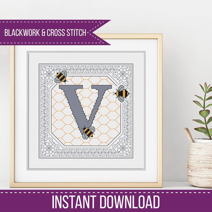 Bumble Bee Letters - Blackwork Patterns & Cross Stitch by Peppermint Purple