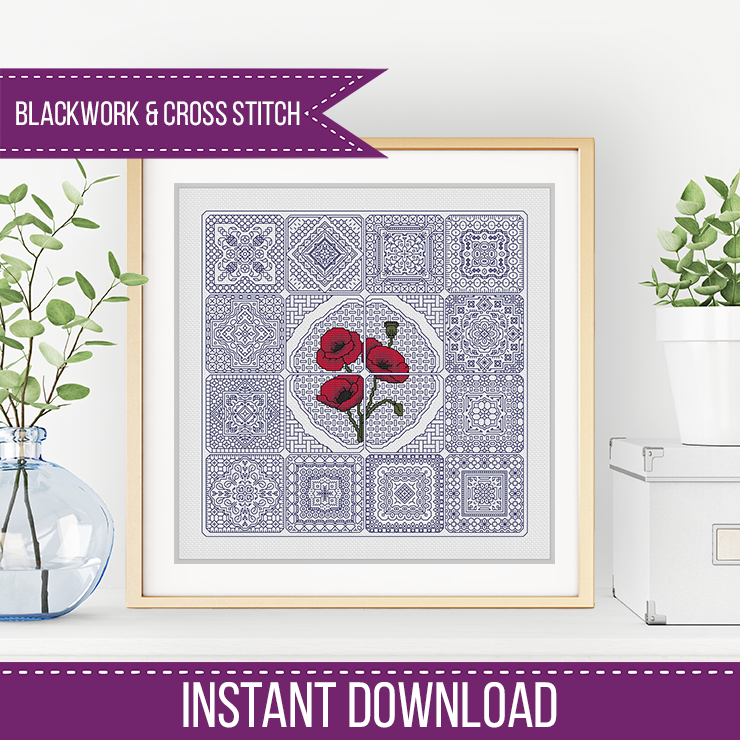 Dutch Tiles - Poppies - Blackwork Patterns & Cross Stitch by Peppermint Purple