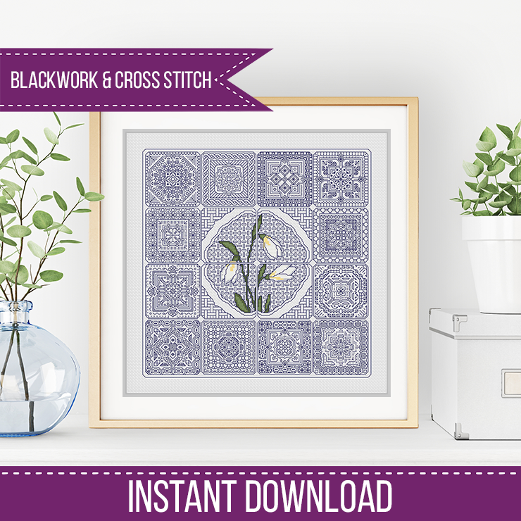 Dutch Tiles - SnowDrops - Blackwork Patterns & Cross Stitch by Peppermint Purple