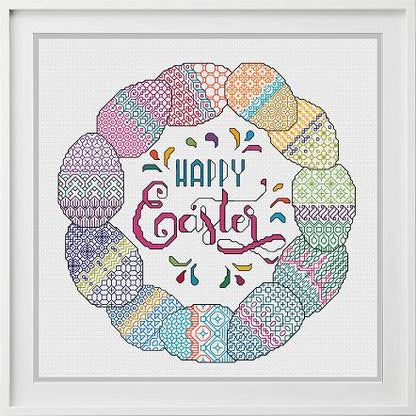 Egg Wreath - Blackwork Patterns & Cross Stitch by Peppermint Purple