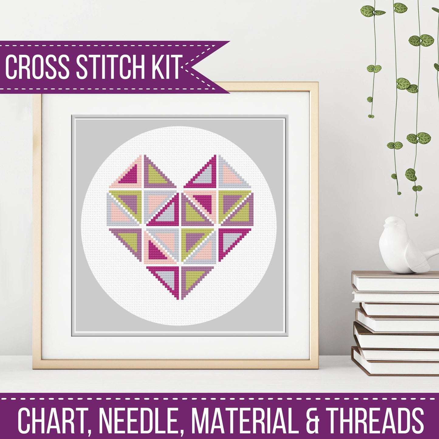 Geometric Heart Kit - Blackwork Patterns & Cross Stitch by Peppermint Purple