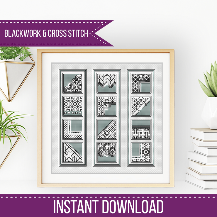 Grey Green Bookmarks - Blackwork Patterns & Cross Stitch by Peppermint Purple