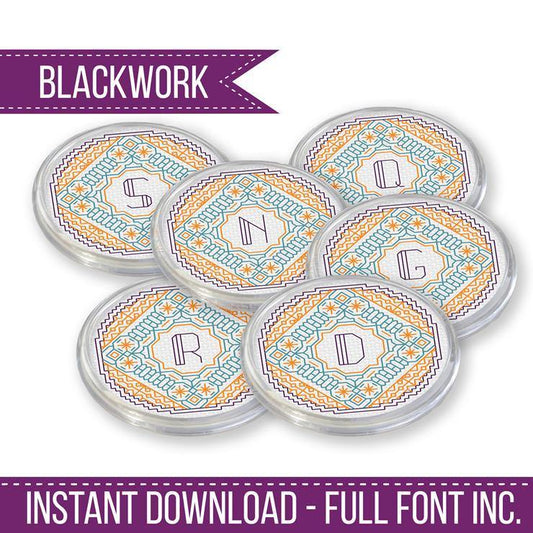 Initial Coasters - Blackwork Patterns & Cross Stitch by Peppermint Purple