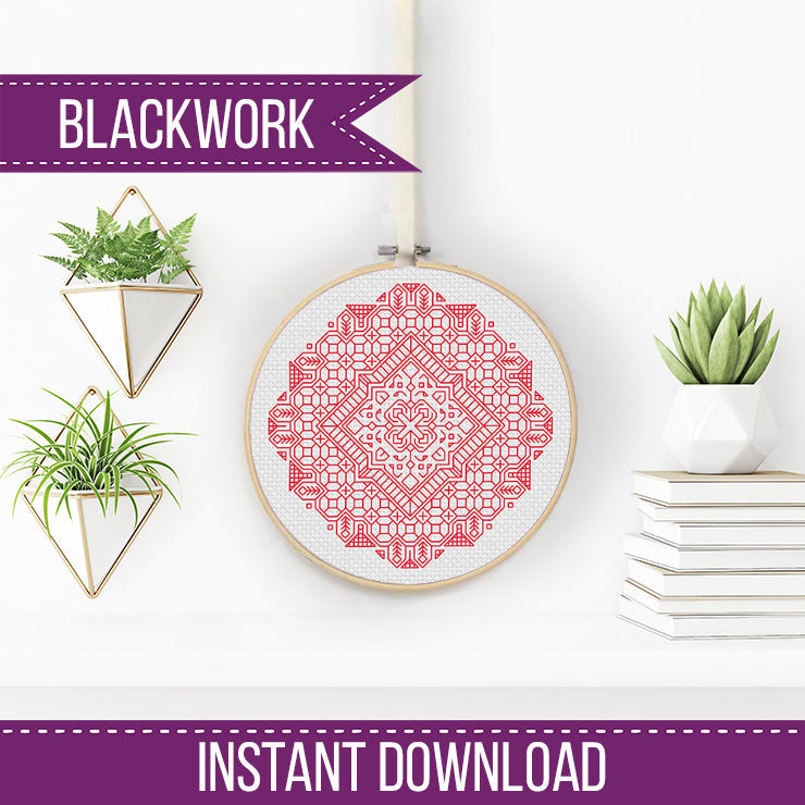 Mandala in Christmas Red - Blackwork Patterns & Cross Stitch by Peppermint Purple