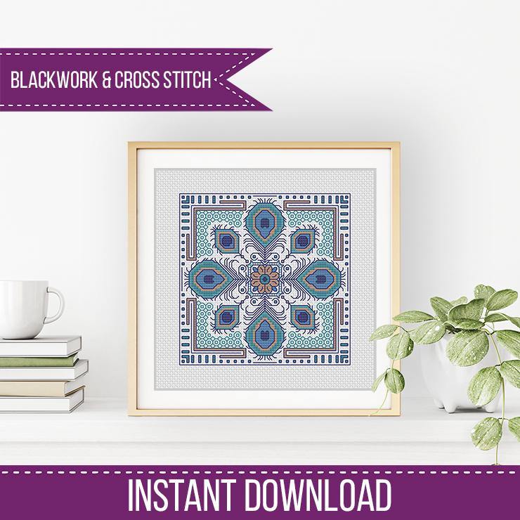 Mini Hints of Peacock - Blackwork Patterns & Cross Stitch by Peppermint Purple